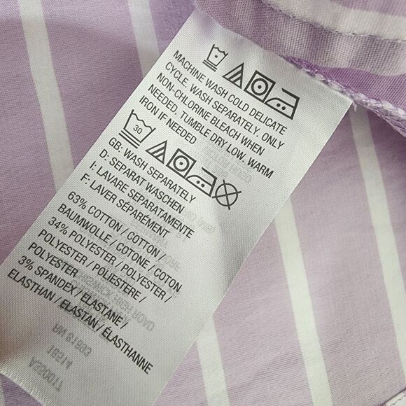 Denim & Co. Womens Shirt Size 1X Stripe Stretch Poplin 3/4 Sleeves Light Orchid - Picture 8 of 9